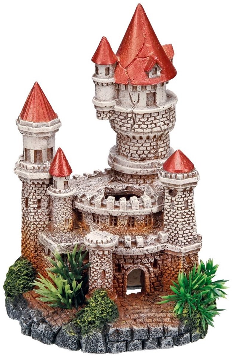 Omgoods - Kasteel met Planten - Aquarium Ornament 12 x 10.5 x 18 cm