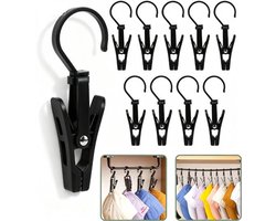 Washaken Clip - Drooghaak voor kleding - met 360 graden draaibare haak - Washaken met klemmen - kleerhangers voor sokken - Sterke plastic wasknijpers - Veelzijdig - draagbare antislip plastic hangers clips - 10stuks - zwart