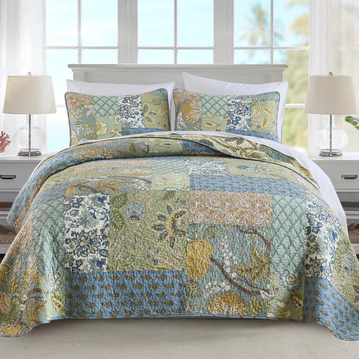 Omgoods - Bohemian Bloemen Patroon Bedsprei Set - Met Echte Borduursels - Queen Size