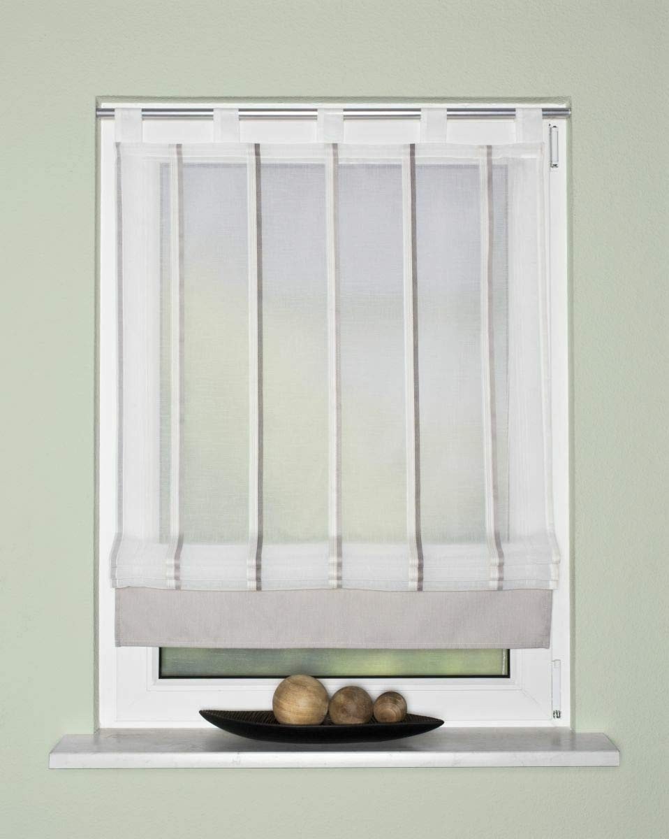 Omgoods - Rolgordijn - 140 x 80 cm - Grijs Met Streepdesign