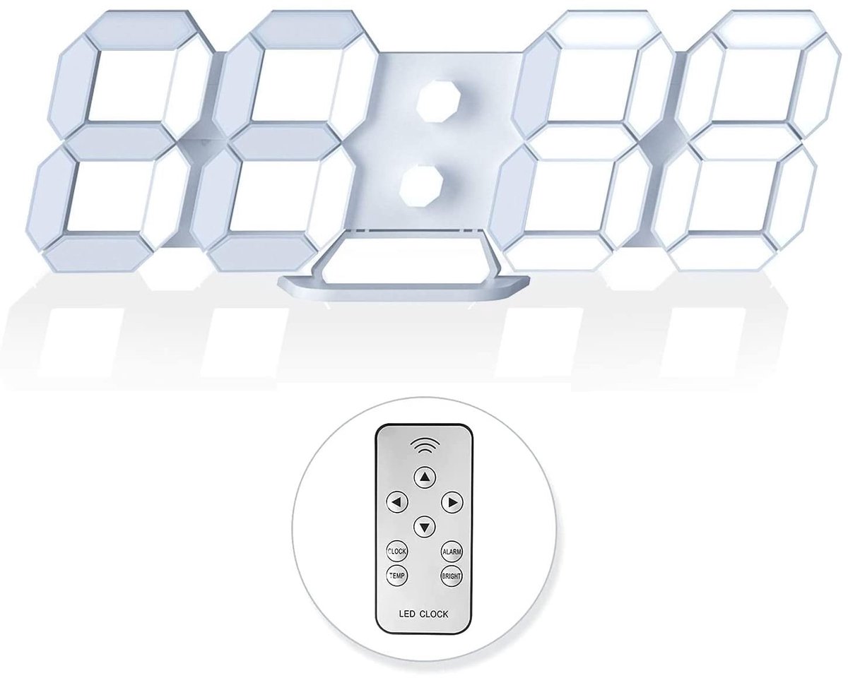 Omgoods - 3D LED Digitale Wandklok - Desk Alarm Klok met Afstandsbediening en Nachtlamp