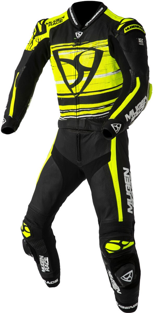 MUGENRACE RC-Max Due Zwart Wit Neon Geel Geperforeerd 2-Delig Motorpak - Racepak