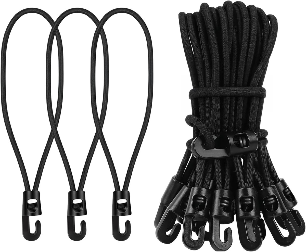 SnelShoppen - 25 Stuks Elastische Spanbanden met Haak 20 cm - Korte Elastische Expanders voor Multifunctioneel Gebruik - Zwarte Tentelastieken voor Lu