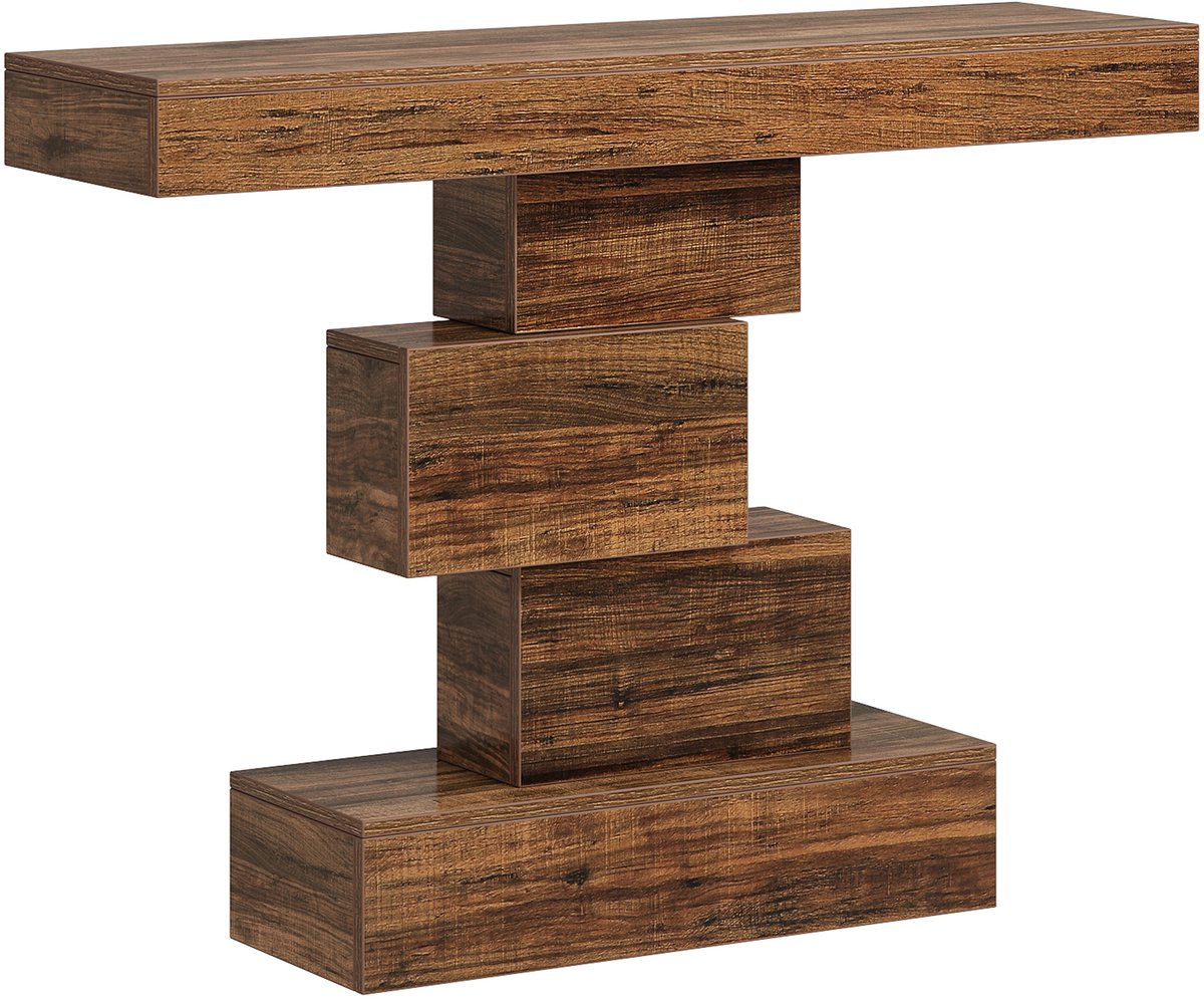 DMG Supply Consoletafel - Geometrisch Blokkenonderstel - 108 x 30 x 80 cm - Bruin