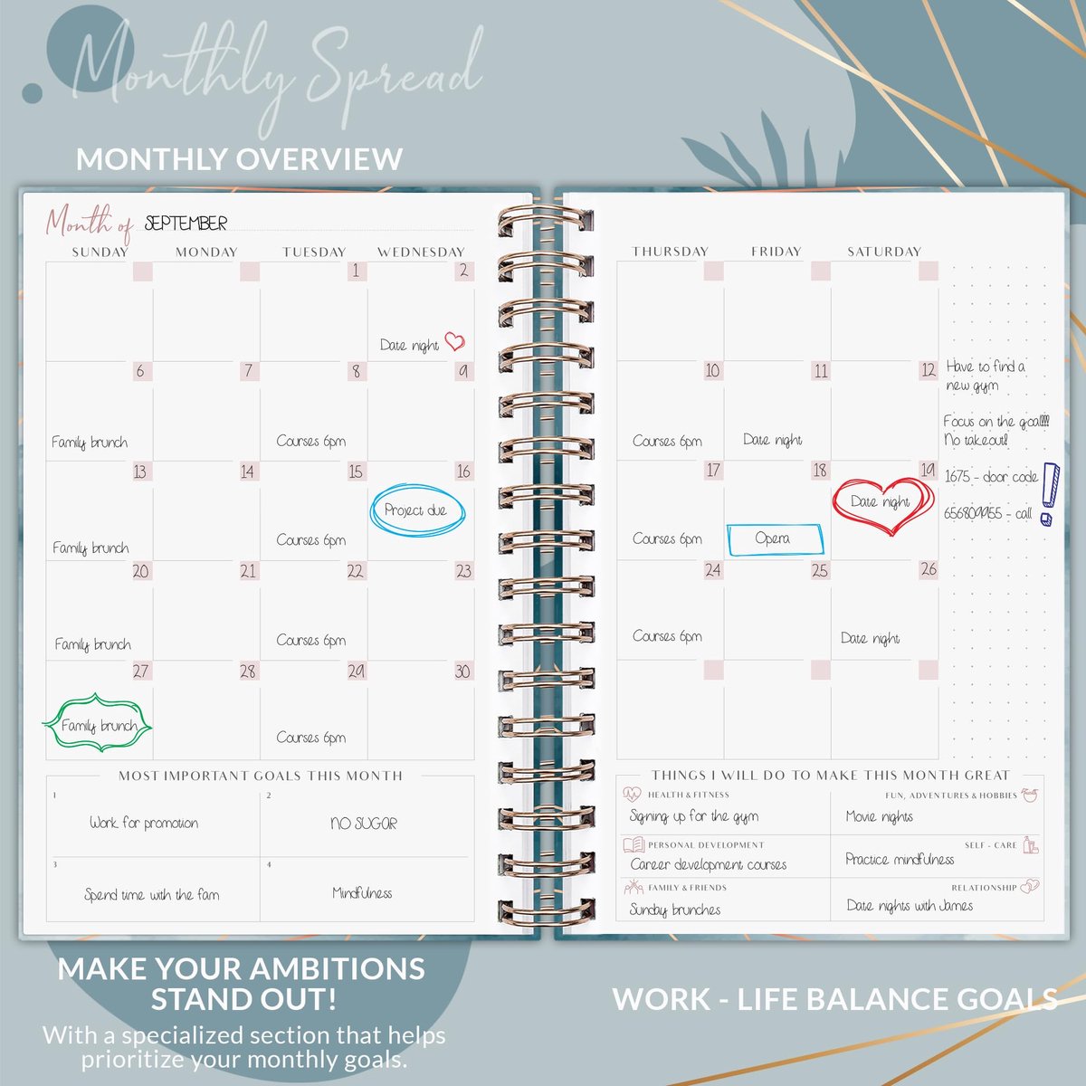 SnelShoppen - Wekelijkse planner - Elegante levens- en budgetplanner om doelen te bereiken - Organisator en productiviteit dagboek 17,5 x 21,5 cm met