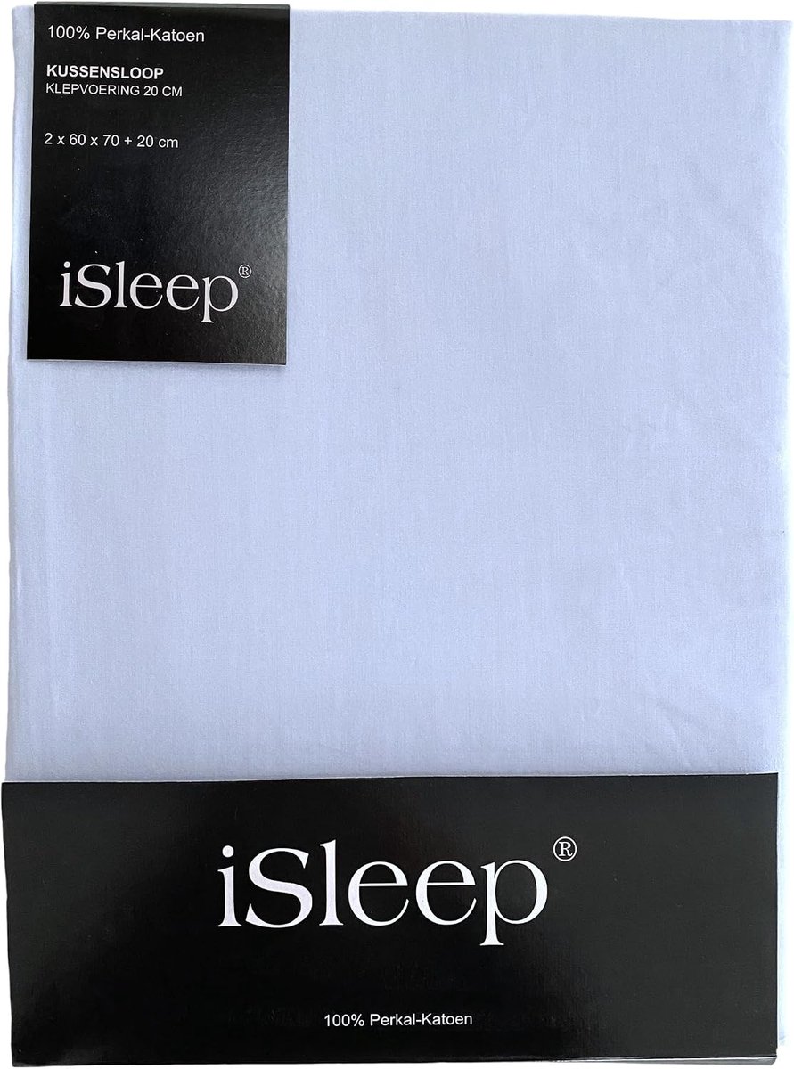 SnelShoppen - Kussensloop Set van 2 - Percale Katoen 60x70 cm - Lichtblauw - Luxe en Comfortabel - Hotel Sluiting - Geschikt voor Thuis en Logies