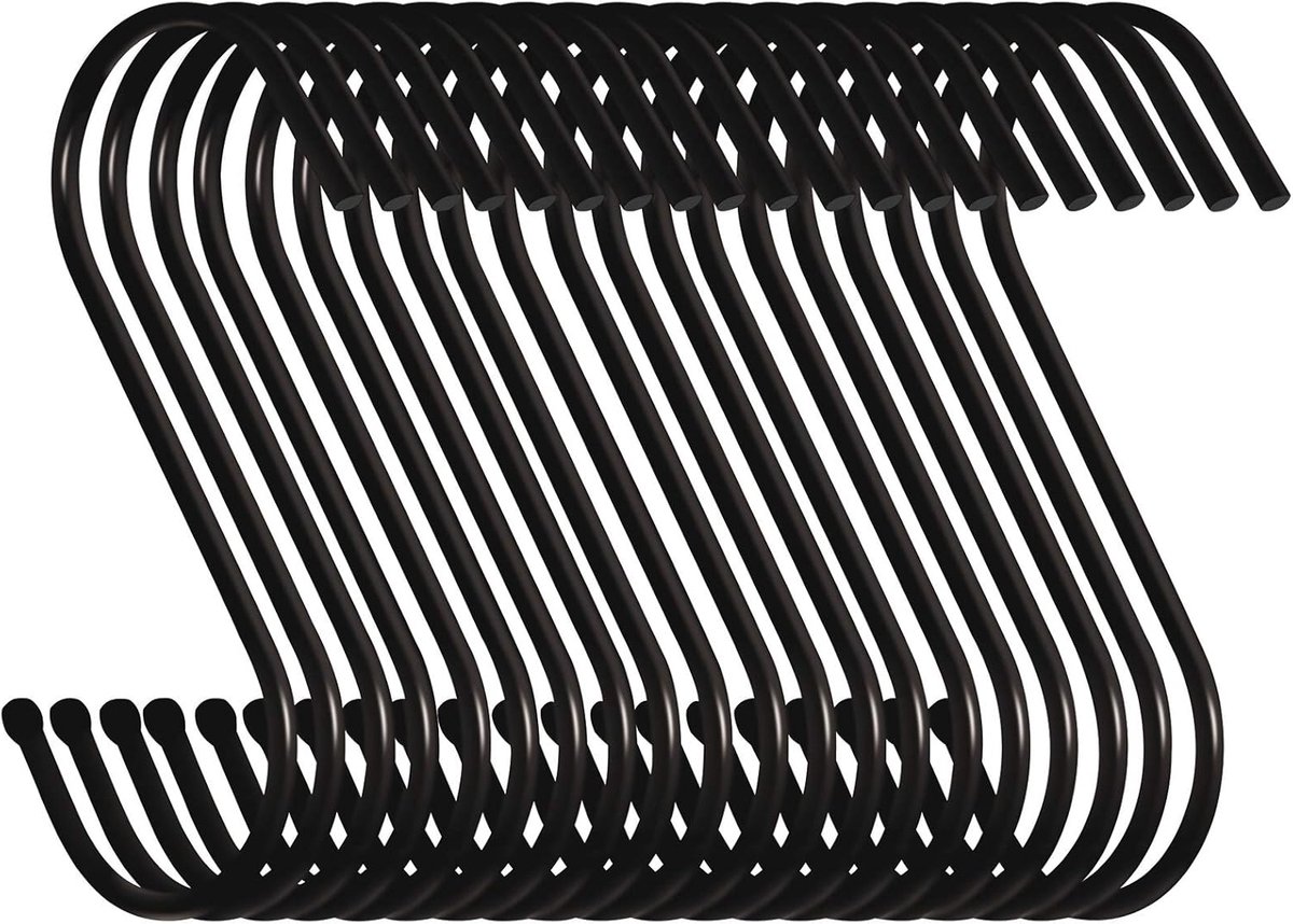 SnelShoppen - Set van 10 Zware S-Haakjes 9 cm, S-Vormige Haken, Grote Haken voor Keuken, Badkamer, Slaapkamer, Kantoor (Zwart)