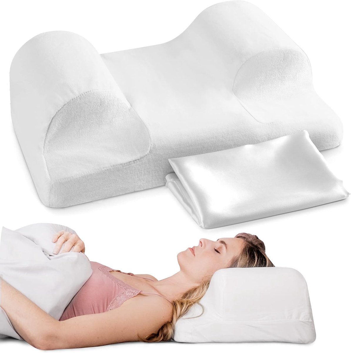 Cervicale geheugensteun kussen - Ergonomisch groot - Satijnen hoes - Ondersteuning voor rugslapers - ShopVlot