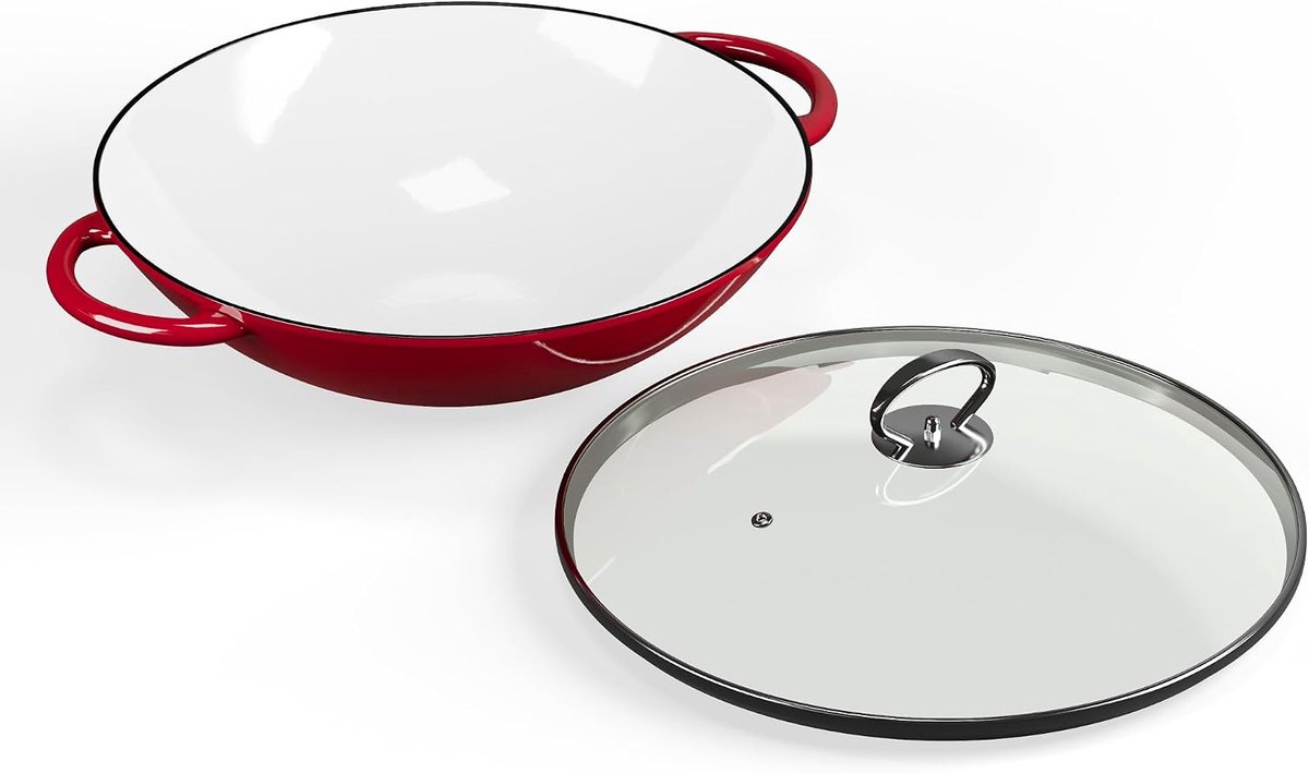 Wokpan van gietijzer, Geëmailleerde pan wok, Grote diepe gecoate pan