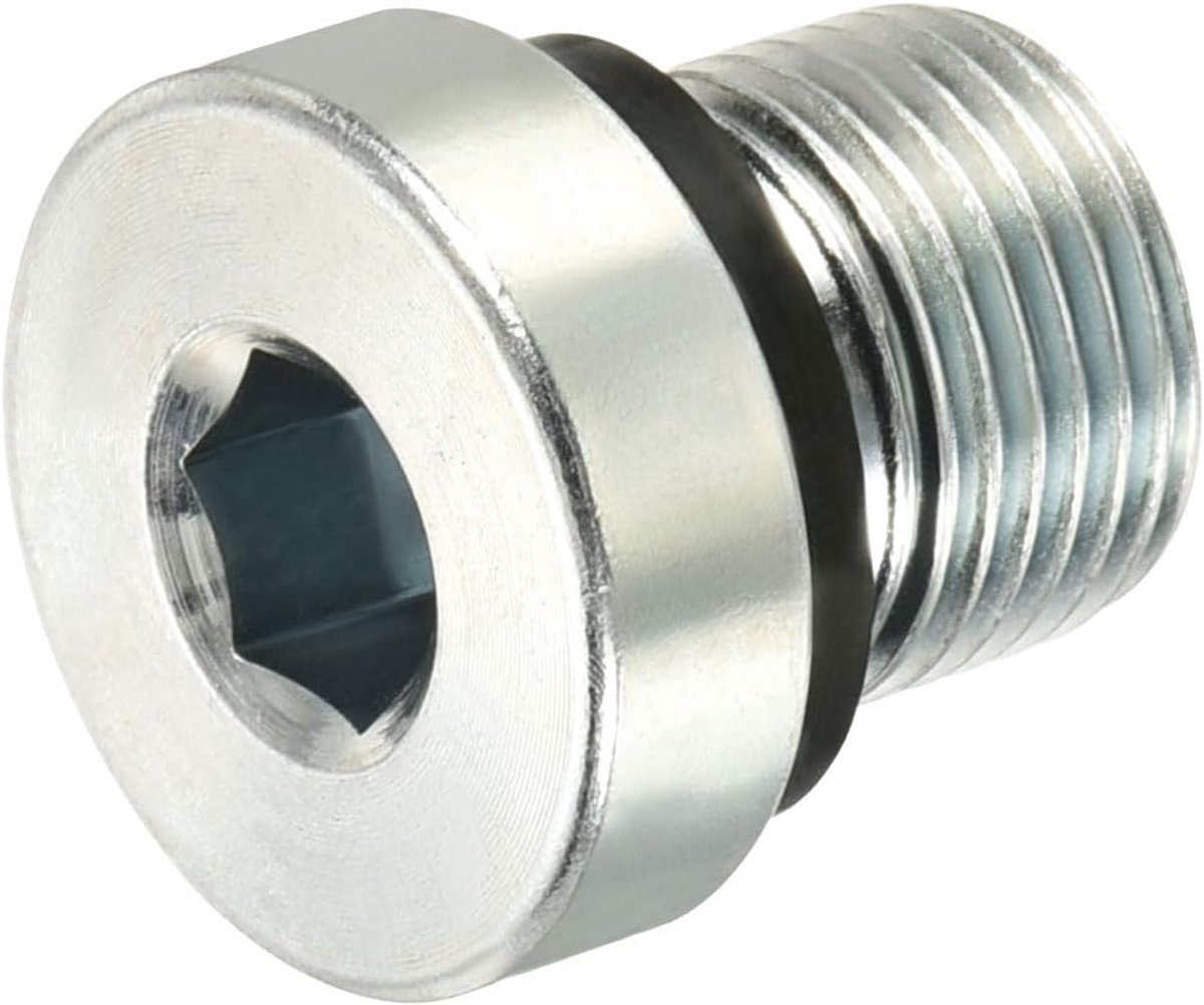 45# Stalen zeskantkop, buisfitting stopstopper met afdichtring, ideaal voor beëindigen slanguiteinden (zilver, M12 x 1)
