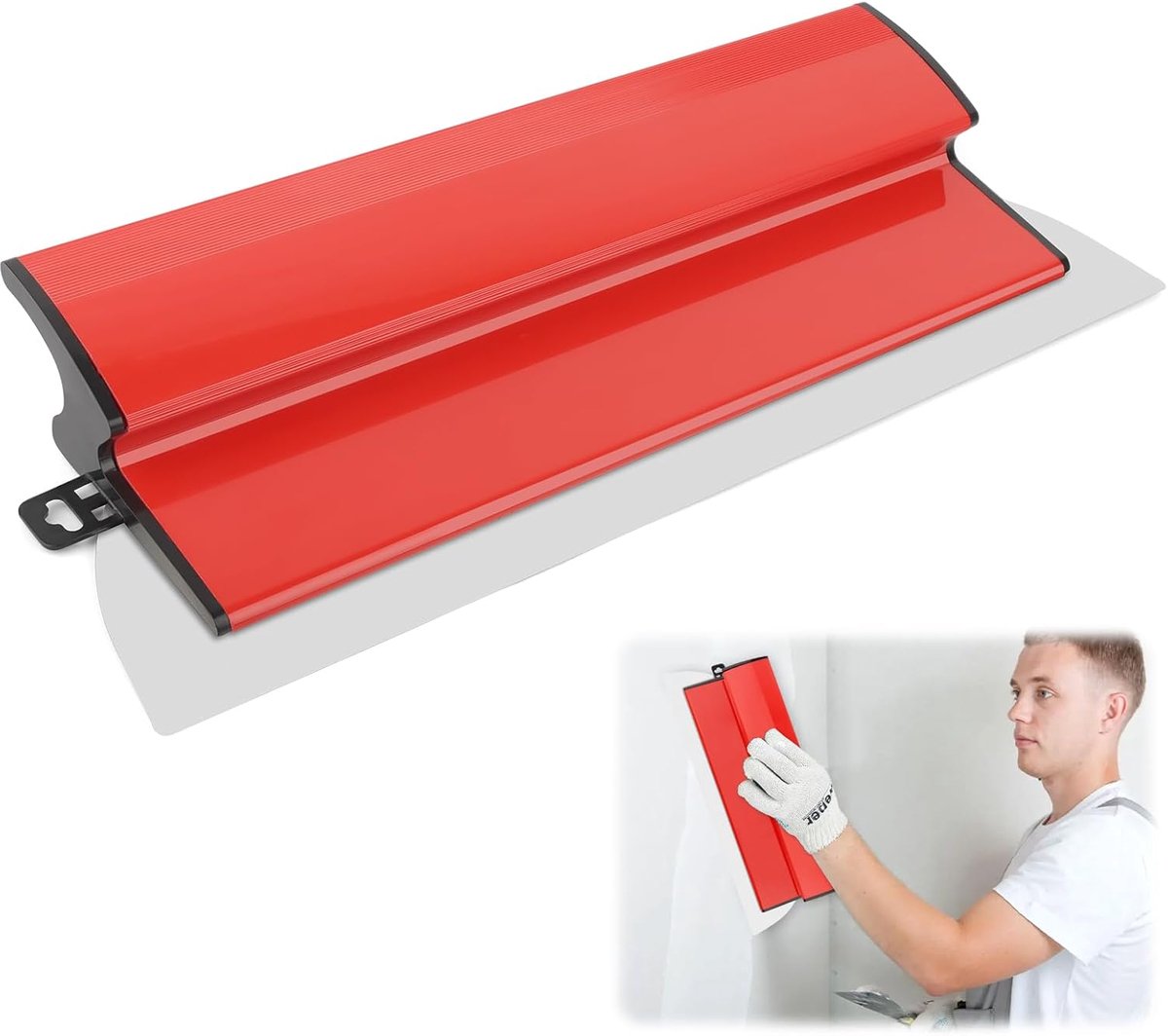 Plamuurmes, 40 cm, plamuurgereedschap met ergonomische Z-greep, rode band, vlakspatel, 0,3 mm roestvrij stalen lemmet - ShopVlot