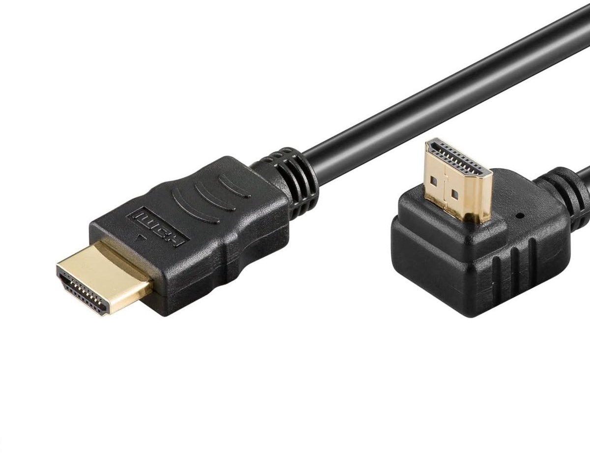 HDMI-kabel, verguld, HDMI 90 graden hoek, compatibel met PC, PS4, PS5, Xbox, Smart TV, zwart, 2 m
