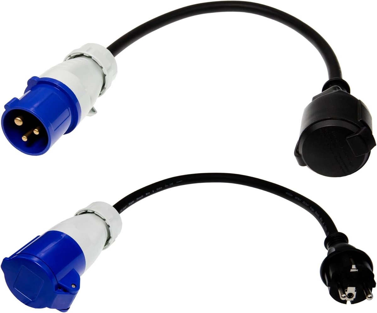 2X CEE-adapter CEE-stekker op Schuko-koppeling Schuko-stekker op CEE-stopcontact 230 V 16 A voor camping en camper