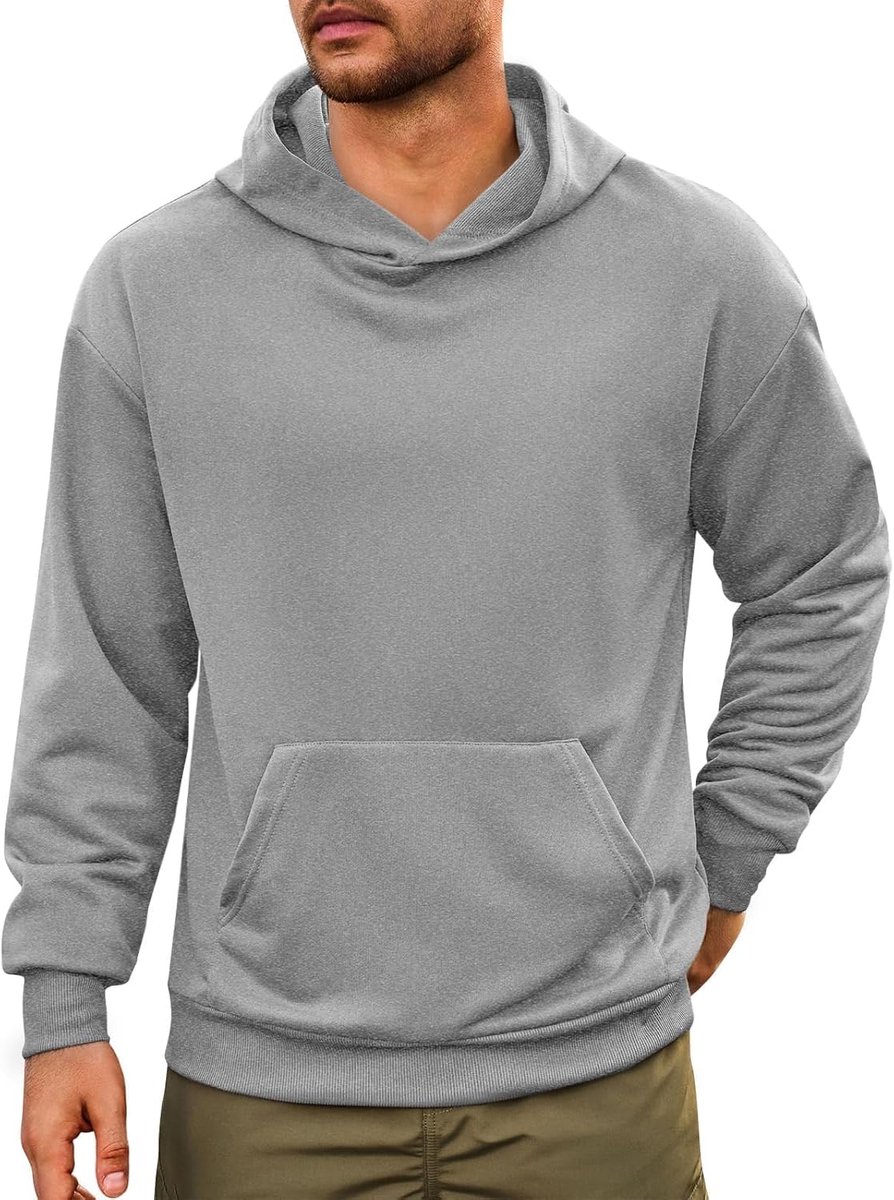 Herentrui met capuchon, lange mouwen, regular fit, hoodie, effen