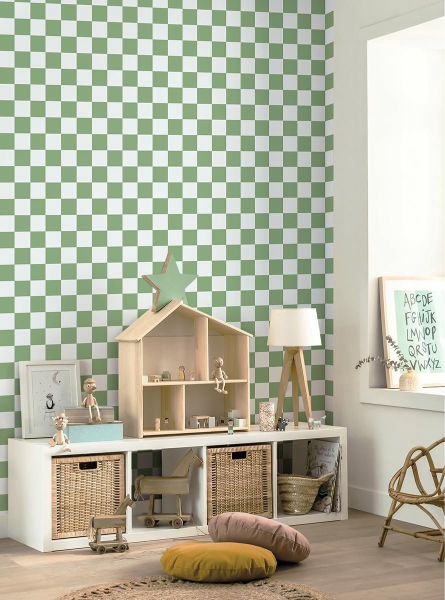 Zelfklevend Behang 44 x 300 cm - Geometrisch Groen Checked - Waterdicht en Huurvriendelijk - Perfect voor Meubels - SnelShoppen
