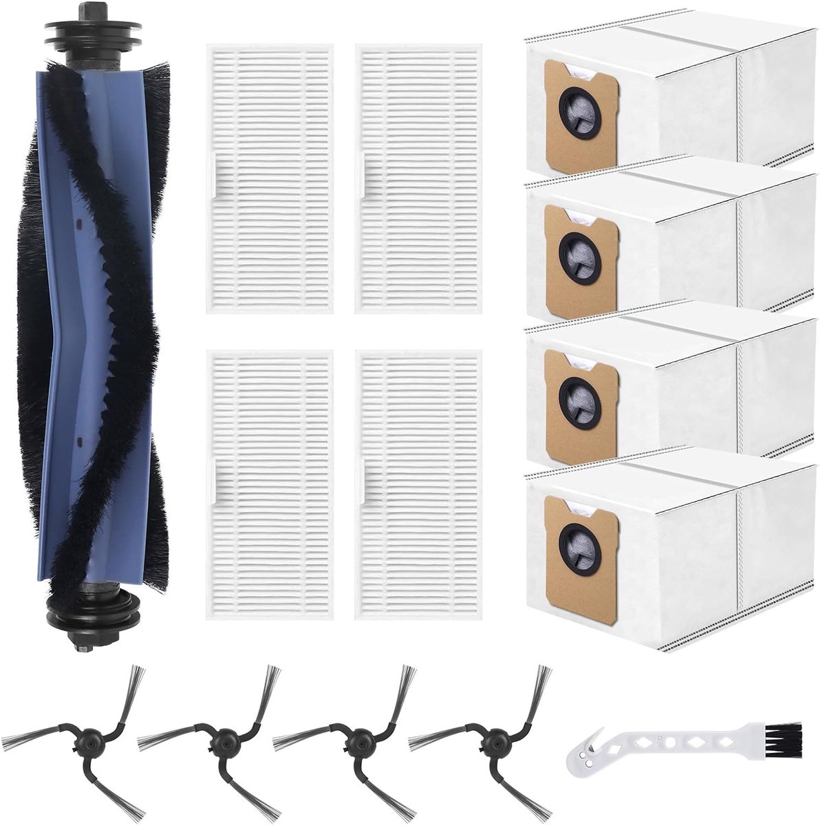 C10 Accessoires Kit Vervanging voor eufy Robotstofzuiger C10,1 Hoofdborstel, 4 Zijborstels, 4 HEPA-filters, 4 Vervangende Stofzakken, 1 Reinigingsgereedschap, 1 Schroevendraaier