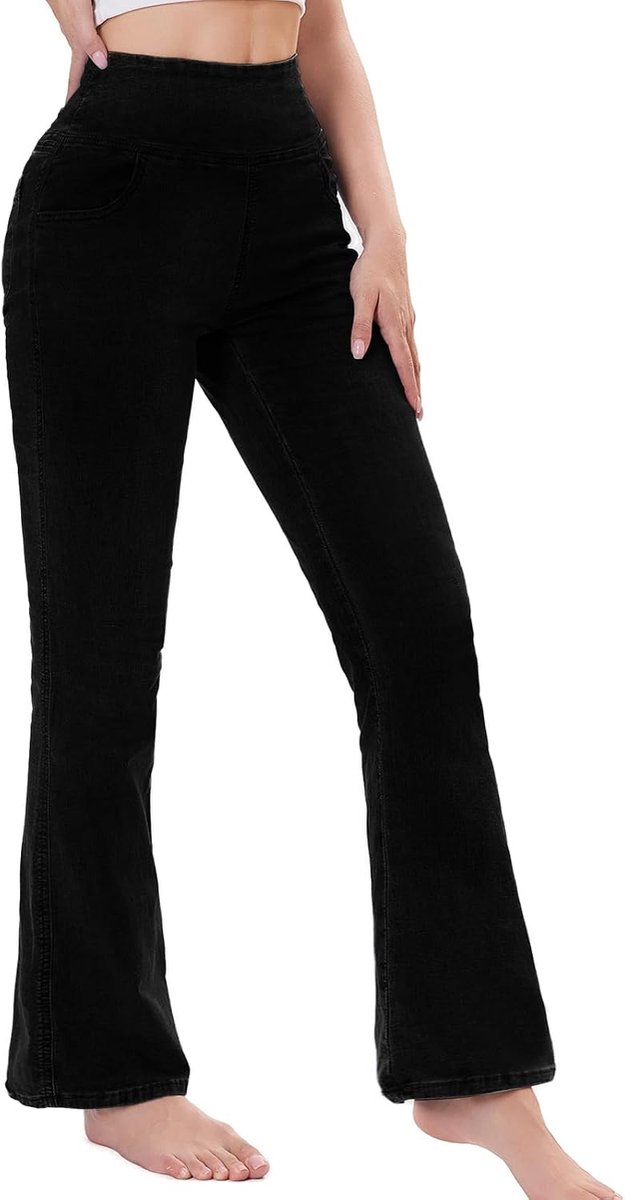 Jeans Dames, Waist Flared Push Up Broek met Elastische Buikcontrole