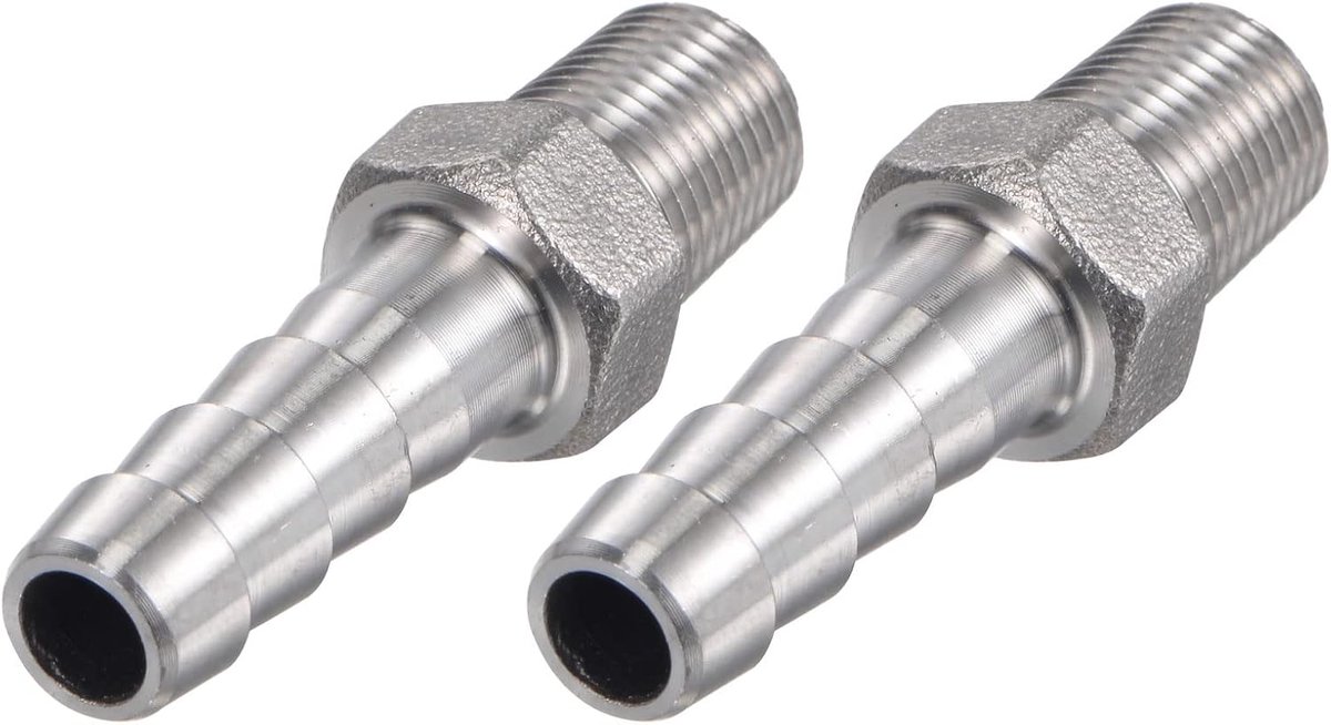 sourcing map 2 stuks slangtuit 8 mm AD x1/8PT buitendraad 304 roestvrij stalen buisverbinding