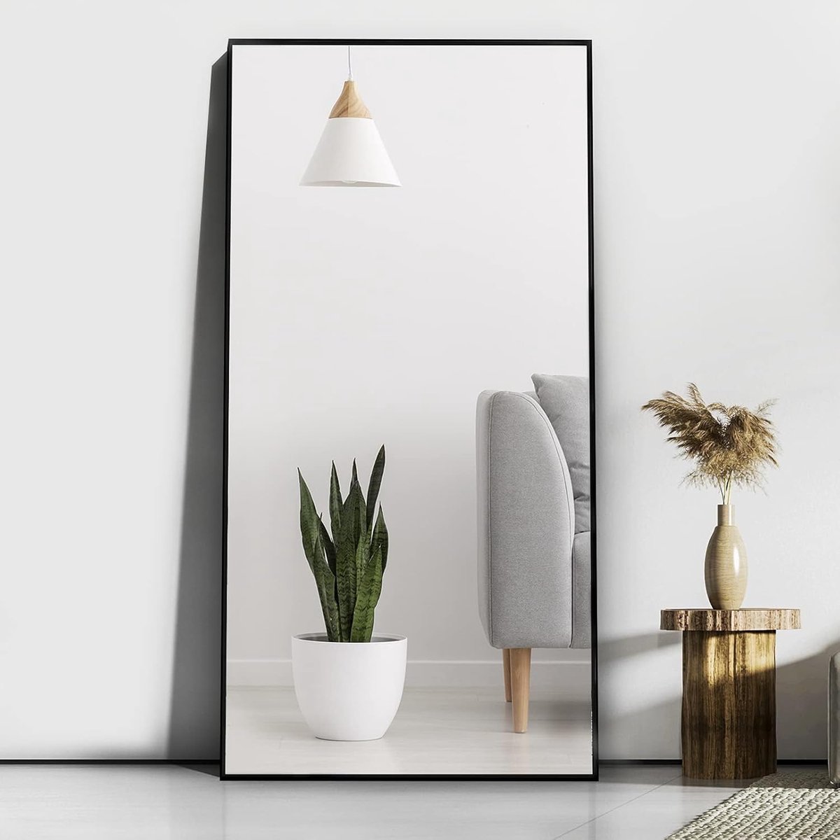 165 x 60 cm staande spiegel, vloer grote, staande spiegel, tegen muur voor slaapkamer, bekleding en aan de muur bevestigde dunne framespiegel, zwart