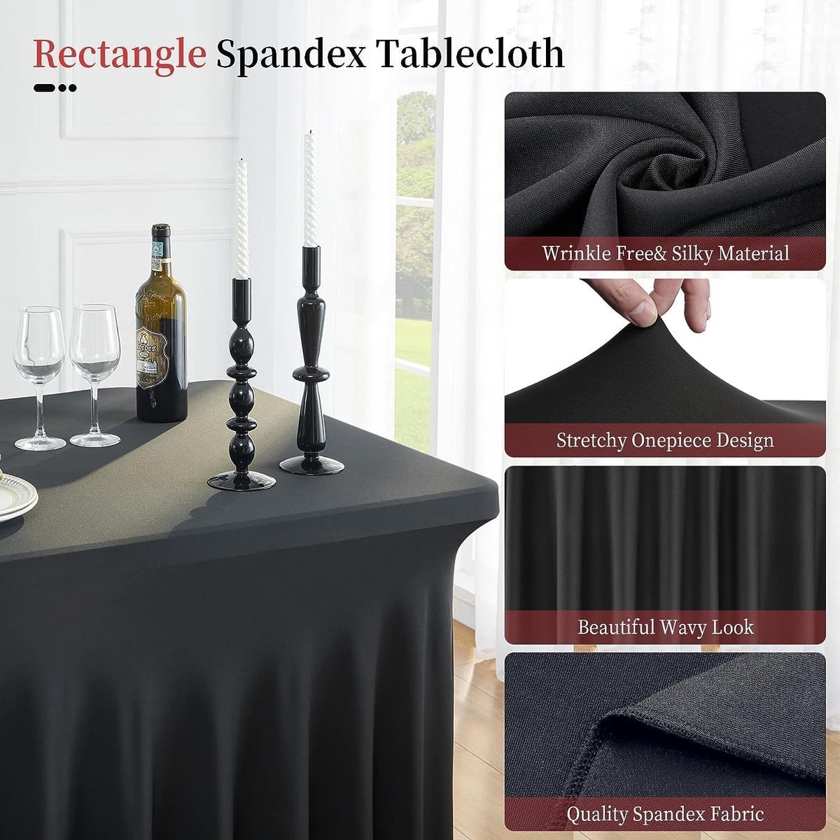 Tafelkleden voor rechthoekige tafels van 180 cm, kreukvrij stretch