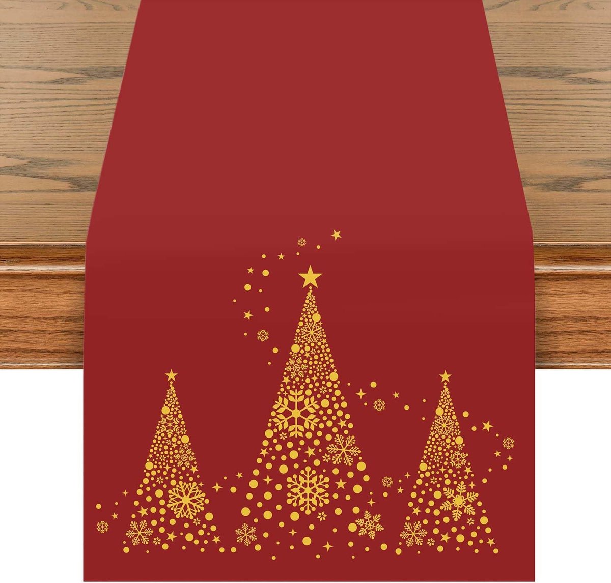 khevga Tafelloper met kerstboom in goud 140 x 40 cm (rood)