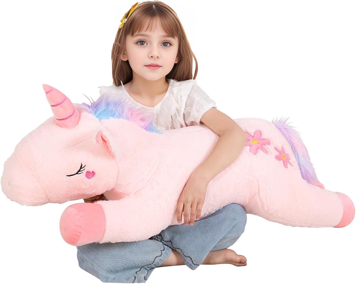 Enorm eenhoorn-knuffeldier, 100 cm, roze eenhoorn, omarmingskussen