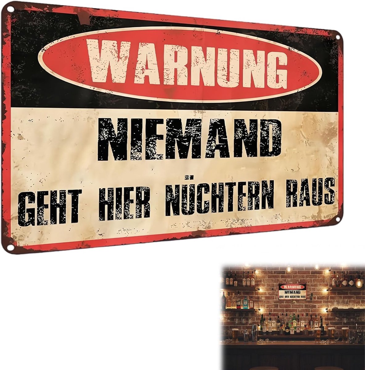 Retro Waarschuwing Bord - "Niemand Kan Hier Wakker Weg" - Metaal