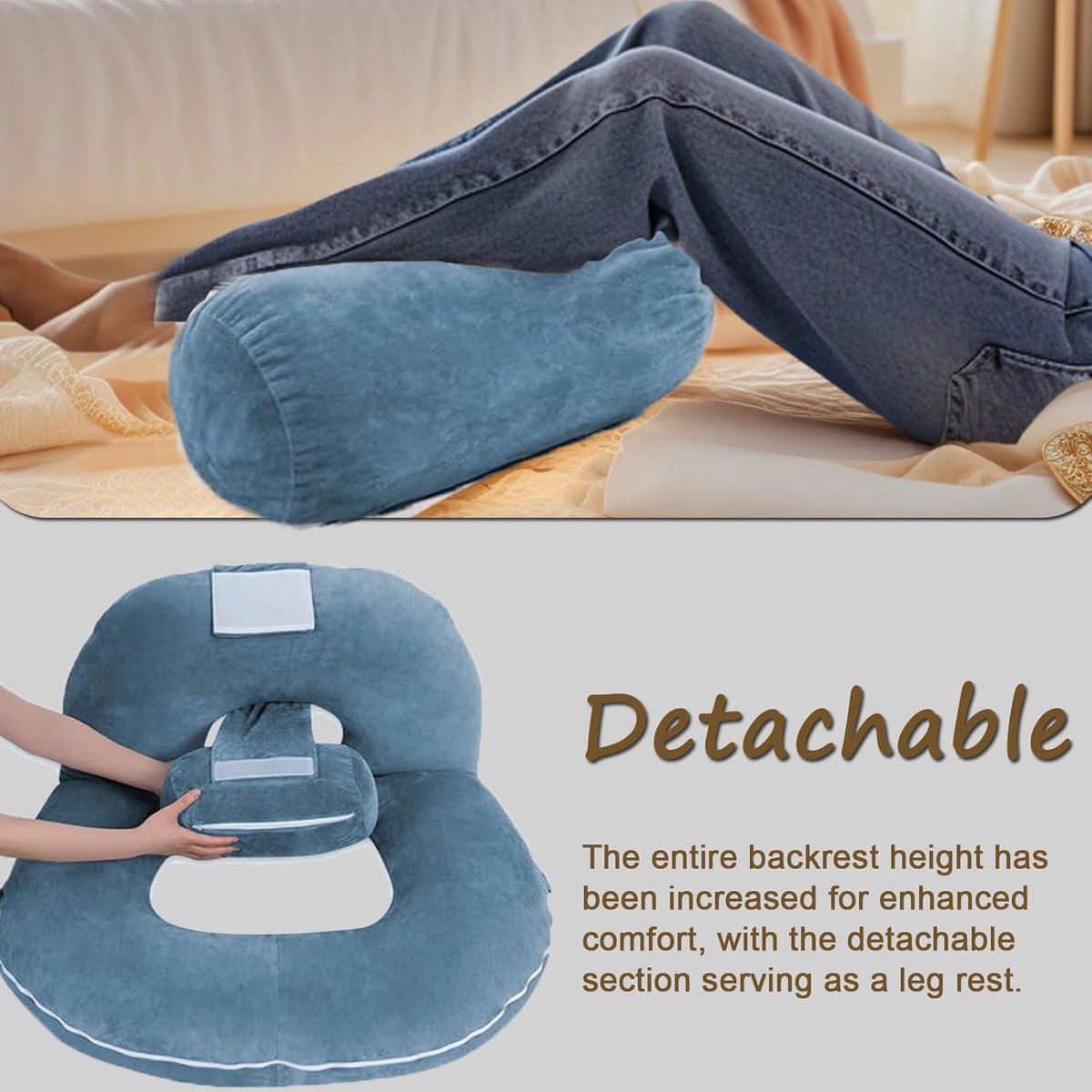 Thijox - Leeskussen voor Bed en Bank, Ergonomisch Rugkussen met Afneembaar Nekkussen, Lendensteun voor Comfortabel Lezen en Werken, Groot, Blauw