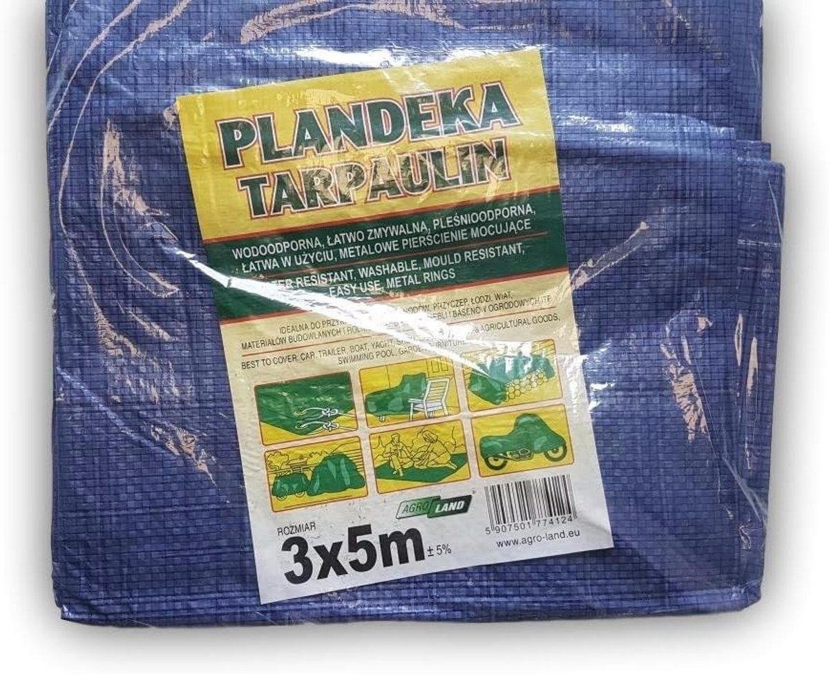 SnelShoppen - 3x5m Tarpaulin Grondzeil met Metalen Ringen Zonnescherm Hangmat Tent Draagbaar Waterdicht Dekzeil Lichtgewicht voor Buiten Wandelen Kamp