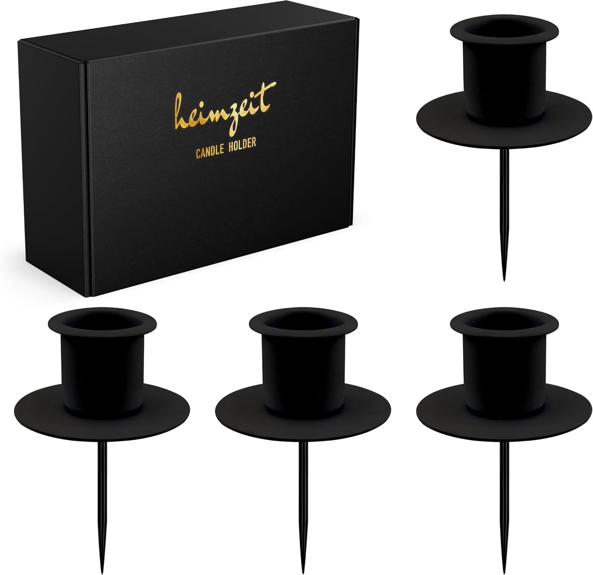 SnelShoppen - Candle Holder voor Tafelkaarsen en Kaarsenstandaards [4 Stuks] Zwart, Stijlvol Design, Kaarsenhouder voor Adventskrans voor Elegante Kam