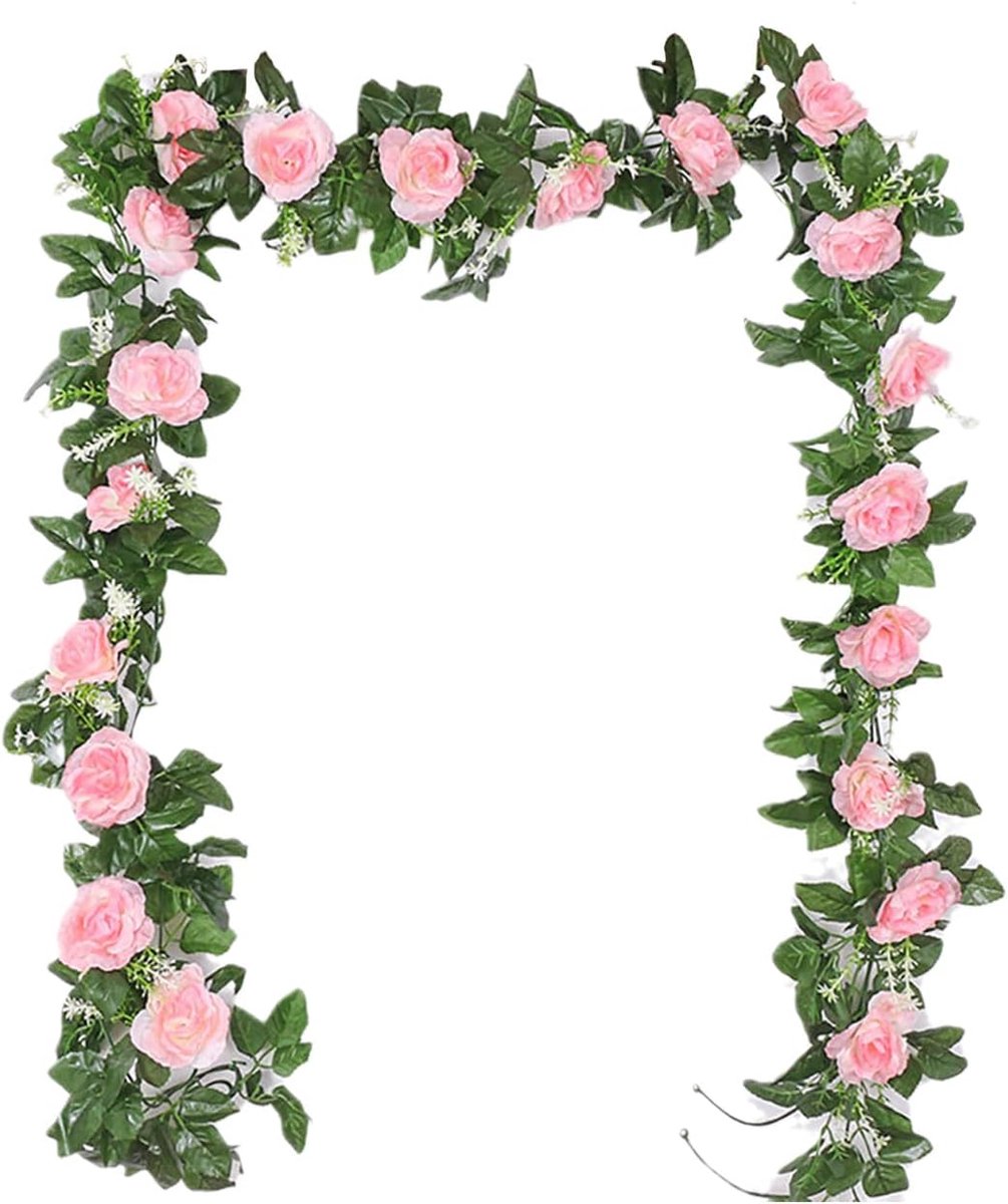 SnelShoppen - 2 Stuks 14,4Ft Kunstmatige Rozen Wijnstok Krans Kunstbloemen Decoratie voor Binnen en Buiten, Lichtroze, Perfect voor Feesten, Tuin, Keu