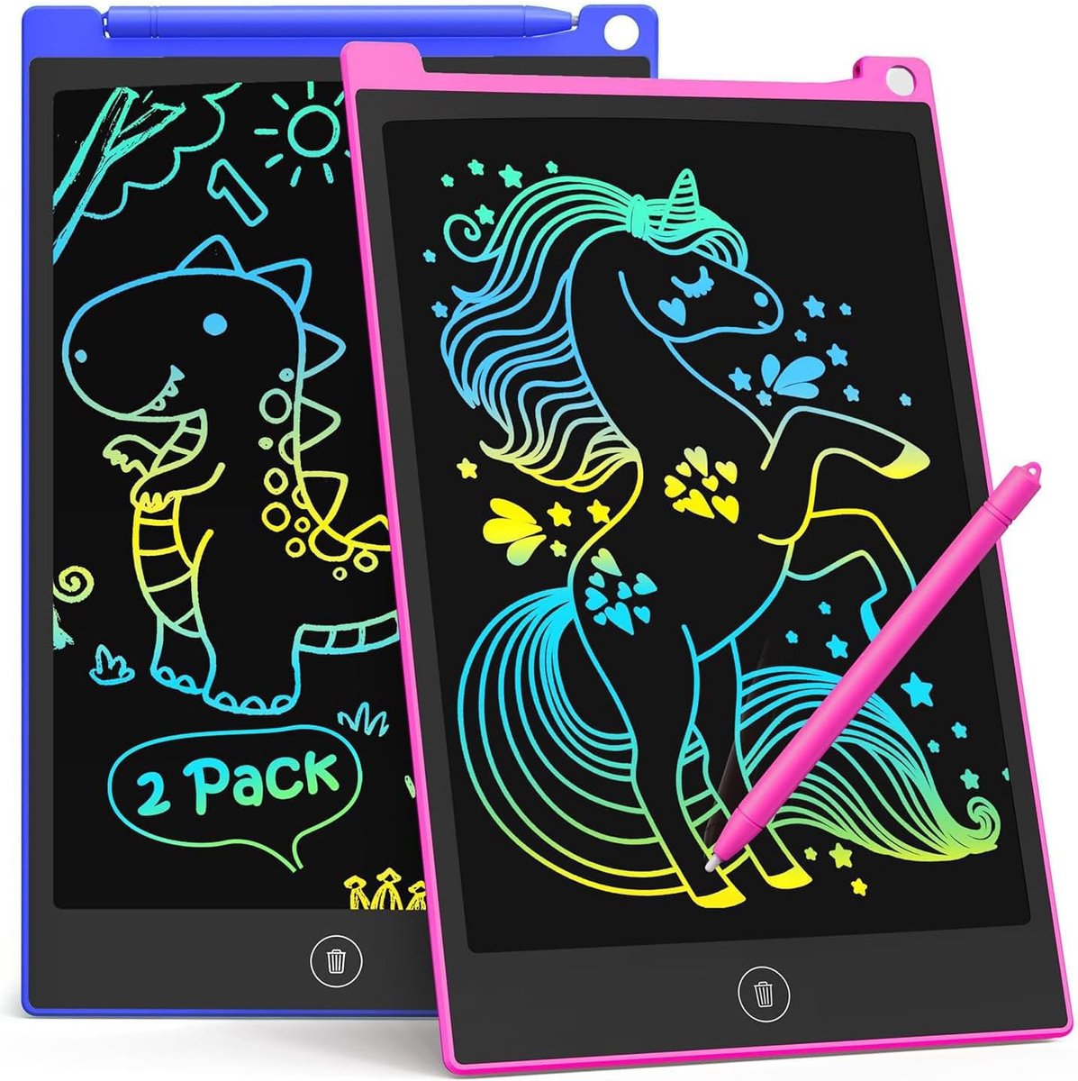 SnelShoppen - LCD Schrijfbord 2-Pack - 8.5 Inch Tablet voor Kinderen en Volwassenen - Herbruikbaar en Uitschakelbaar Schrijfpad (Donkerblauw + Magenta