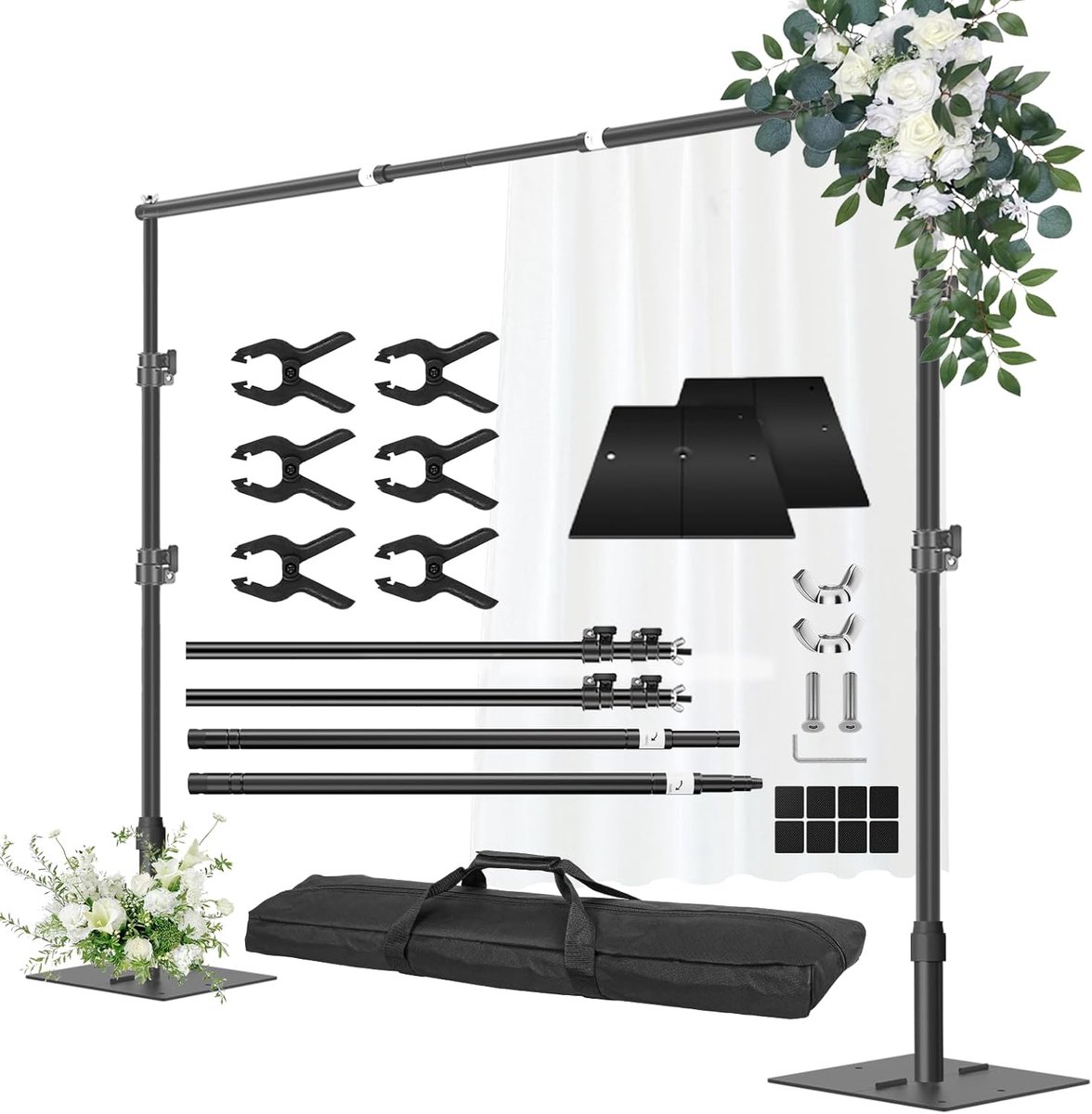 SnelShoppen - Achtergrondstandaard Heavy Duty, 2.6m x 3m Verstelbare Foto Achtergrond, Standaard met Metalen Basis, Buizen en Draperie Steun Set voor