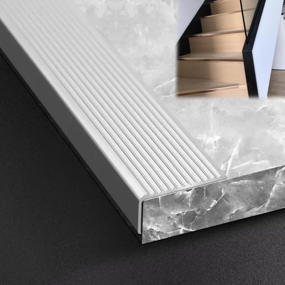 Antislip Traprand Bescherming - Trapneus Randafwerking - Trap Veiligheid - Duurzame Aluminium Rand - Verkrijgbaar in diverse lengtes - Zilver