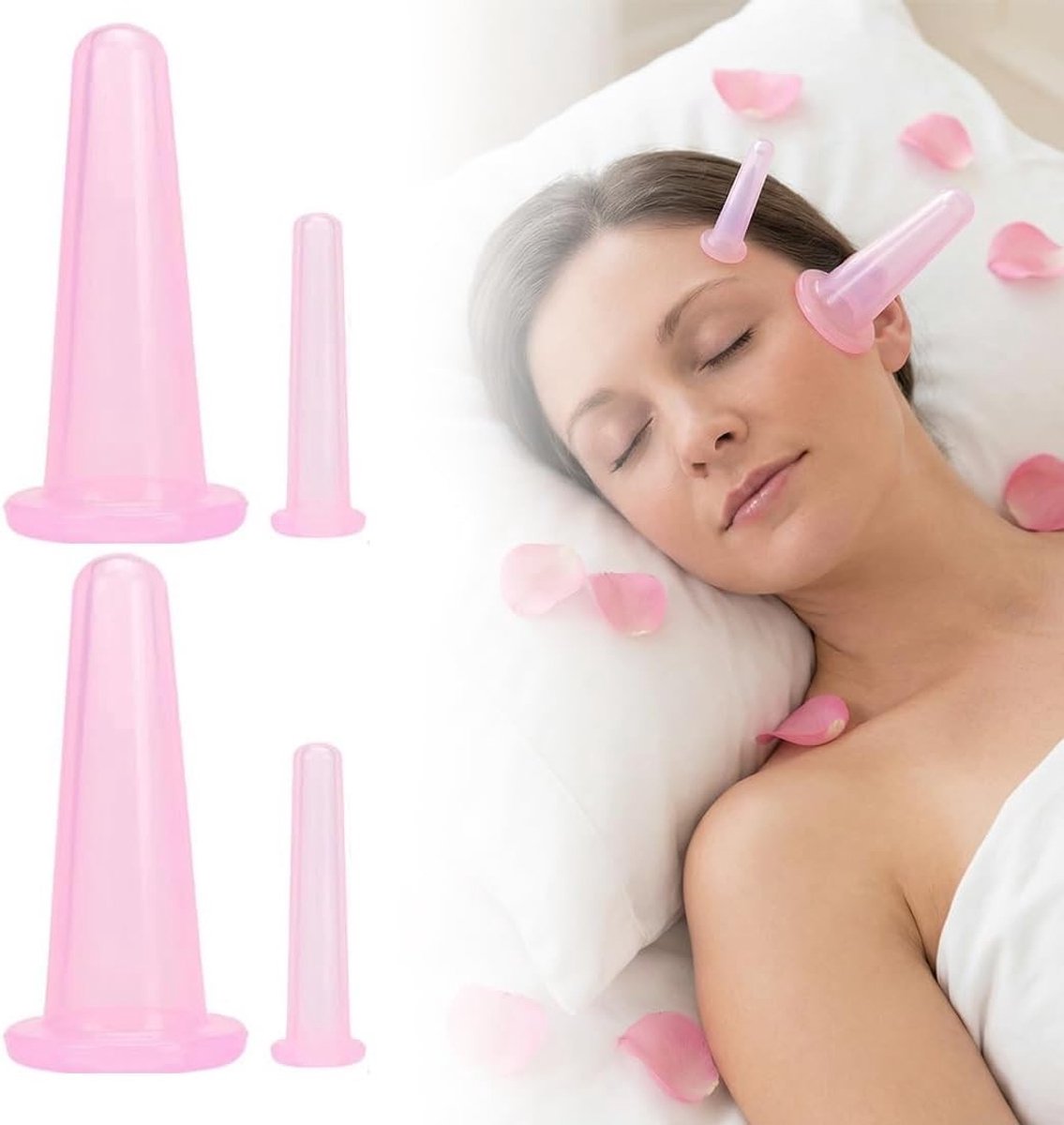 Set van 4 Siliconen Cupping Glazen voor Gezichtsmassage, Anti-Cellulite Therapie en Spierontspanning