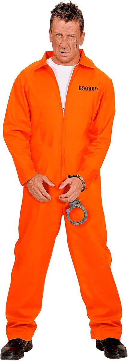 Prisonerskostuum Man M - Oranje Overalls - Inclusief Handboeien - Perfect voor Feestjes - SnelShoppen