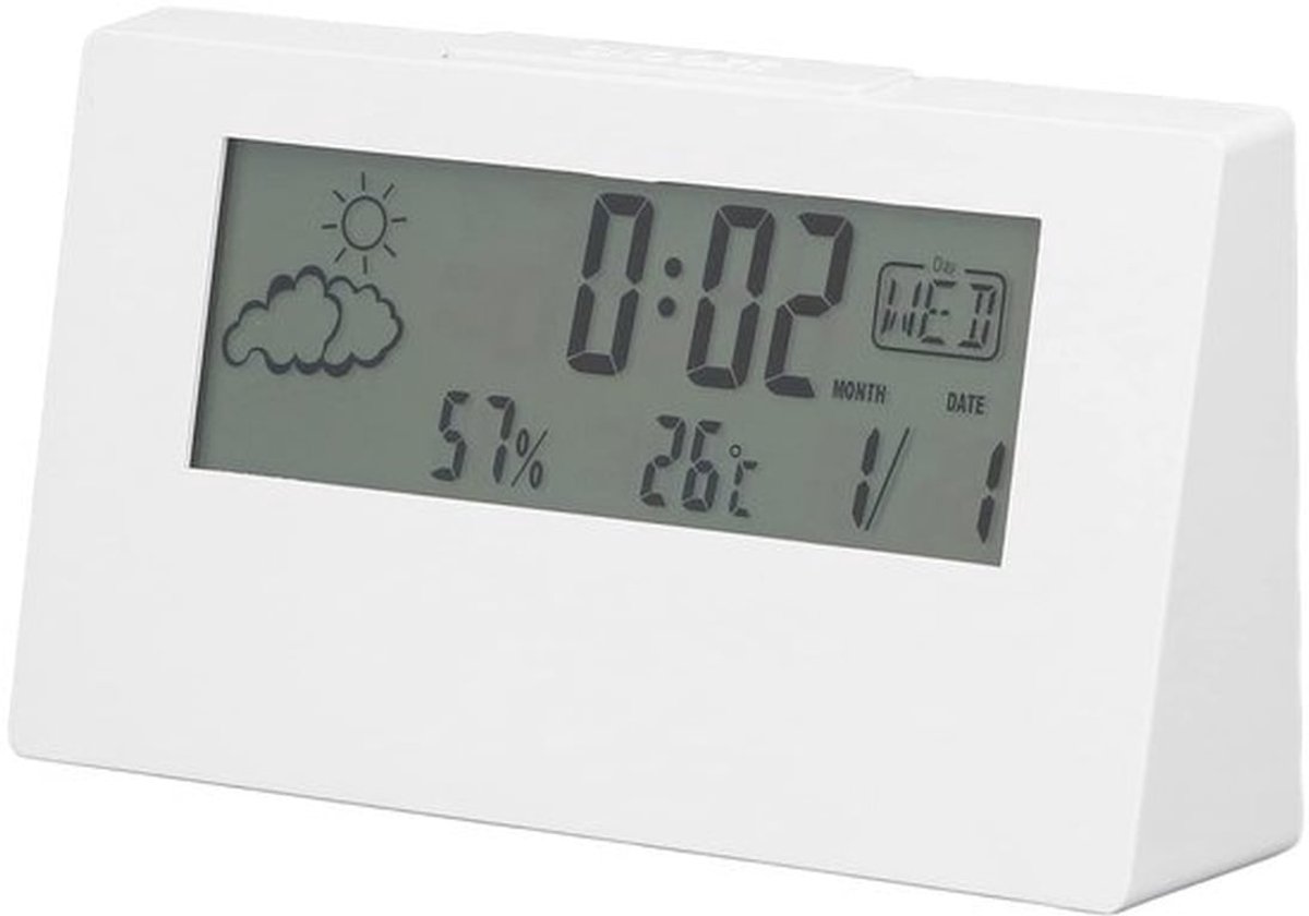 Digitale wekker, nachtkastje klok bureau elektronische klok met licht LCD tijd datum temperatuur ongeveer display snooze functie (wit)