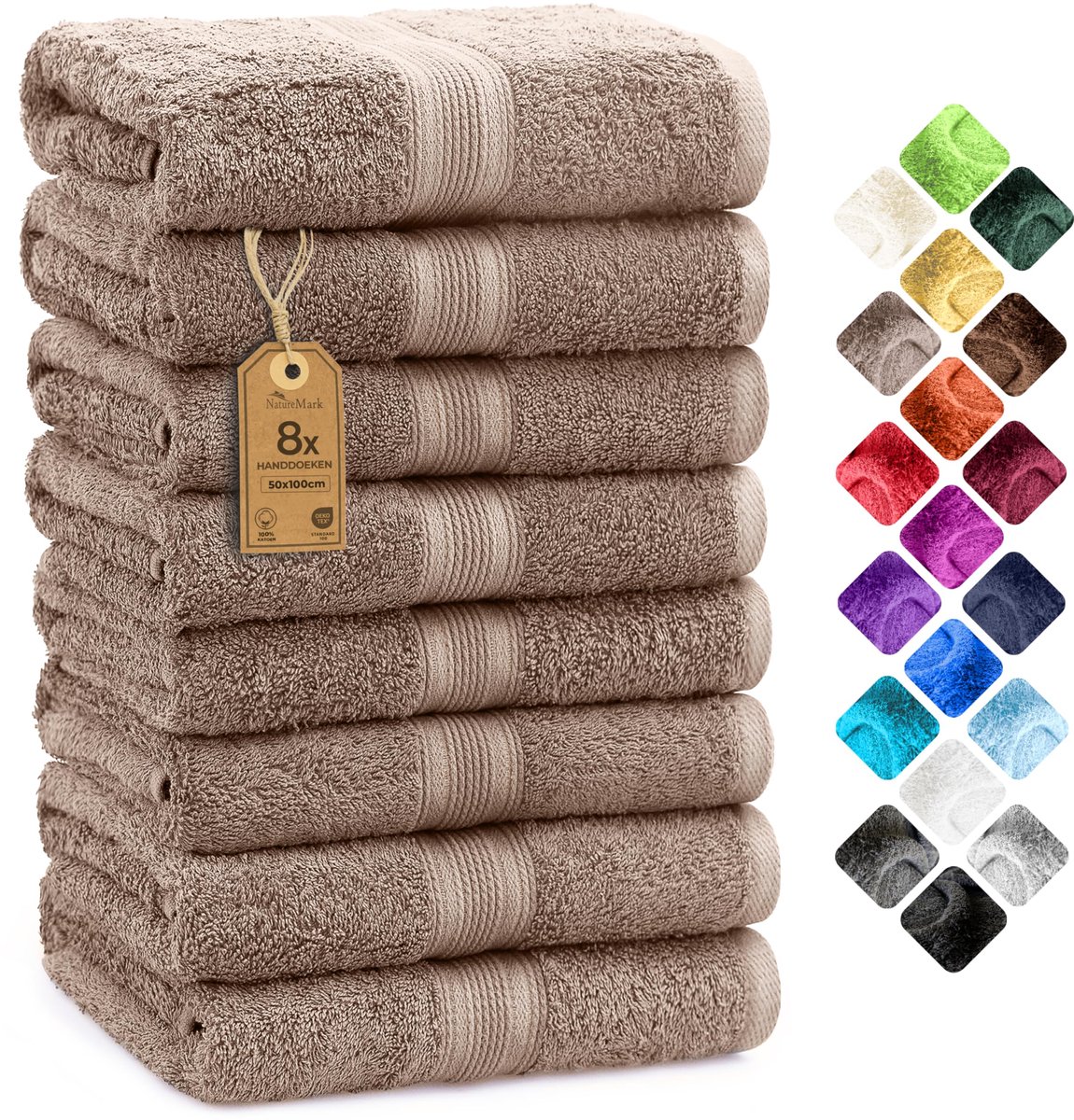 SnelShoppen - Set van 8 Handdoeken 50x100 cm - 100% Katoen - Absorberende en Duurzame Handdoeken in Zandkleur voor Badkamer, Sport en Camping