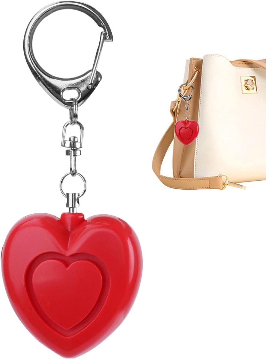 Persoonlijk Alarm - Veiligheidssleutelhanger Noodalarm - Persoonlijke Veiligheid - 125dB Hartvormig Geluid - 4.7 x 4 x 2.4 cm - Rood