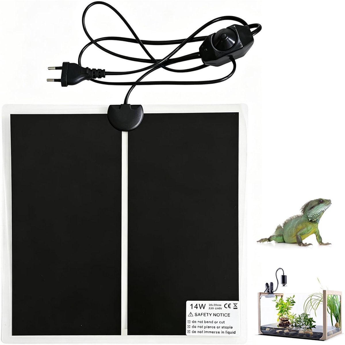 Verwarmingsmat voor huisdieren - 14W - 28 x 28 cm - Verwarmingsmat voor reptielen - met thermostaat - kan op de bodem van het terrarium worden geplaatst - multifunctioneel - verwarmingsmat - geschikt voor schildpadden, hagedissen en kikkers