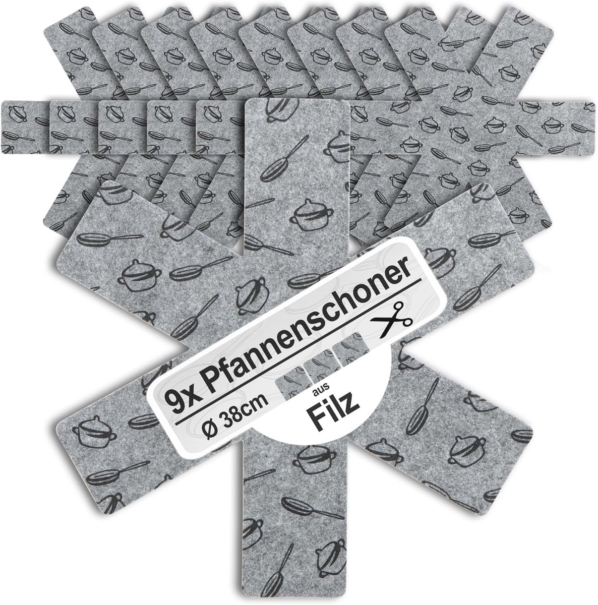 SnelShoppen - 9 x Pan Beschermers Diameter 38 cm van Vilt, Hittebestendig - Pan Protectors tegen Krassen - Snijdbare Beschermmat voor Pannen, Potten e