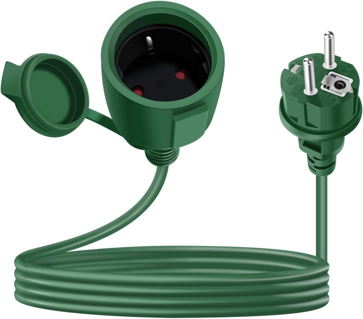 SnelShoppen - Schuko Verlengsnoer Kort 16 A 250 V Buiten 3 Meter Groene Eenvoudige Stekkerdoos met Aardingscontact voor Tuin en Thuisgebruik