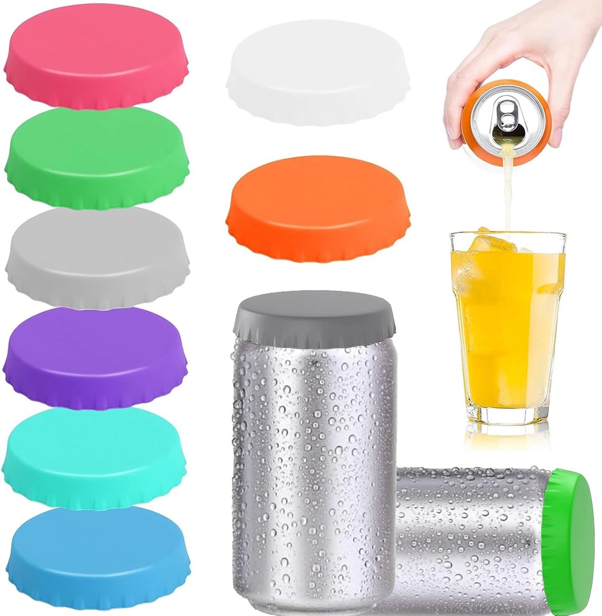 SnelShoppen - Silicone Lids voor Drankblikjes 8 Stuks, Herbruikbare Deksel voor Frisdrankblikken, Universele Lids in 8 Kleuren, Ideaal voor Feest, Cam