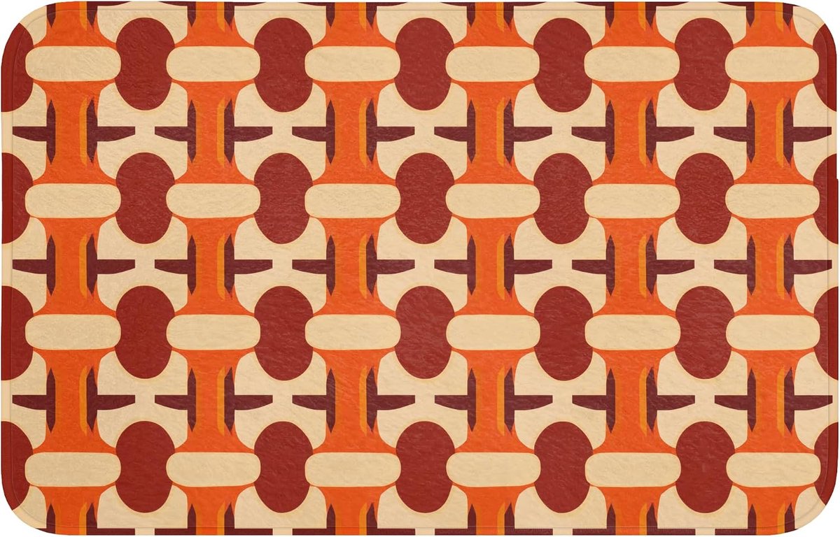 SnelShoppen - Badmat Rectangular 80x50cm - Badkamermat Antislip - Geheugenfoam Wasbaar - Geometrisch Retro Oranje - Douchemat Toiletmat