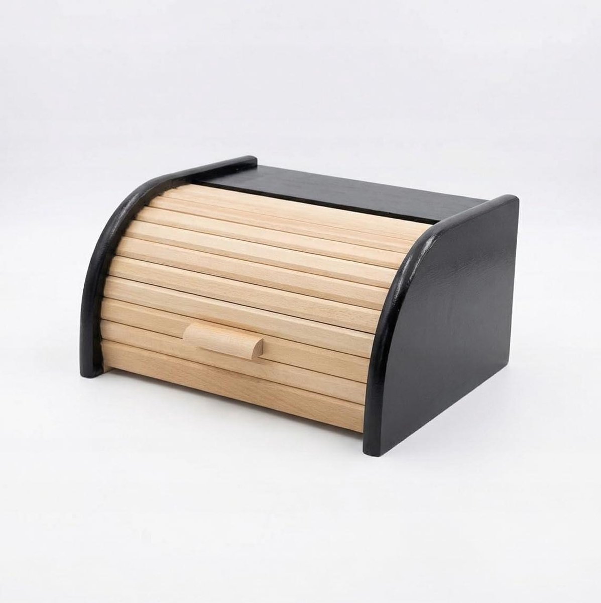Broodtrommel Hout - Brooddoos Keuken - Brood Vers Houden - Zwart Geverfde Zijkanten - 31x26x16 cm - Natuurlijk Hout