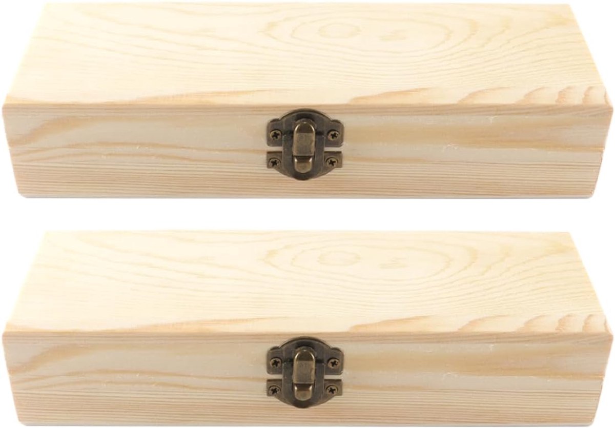 SnelShoppen - 2-Pack Aesthetische Houten Etui - Ongeverfd Opbergdoos voor Potloden, Sieraden en Snacks voor Studenten - Praktische Organizer voor Thui