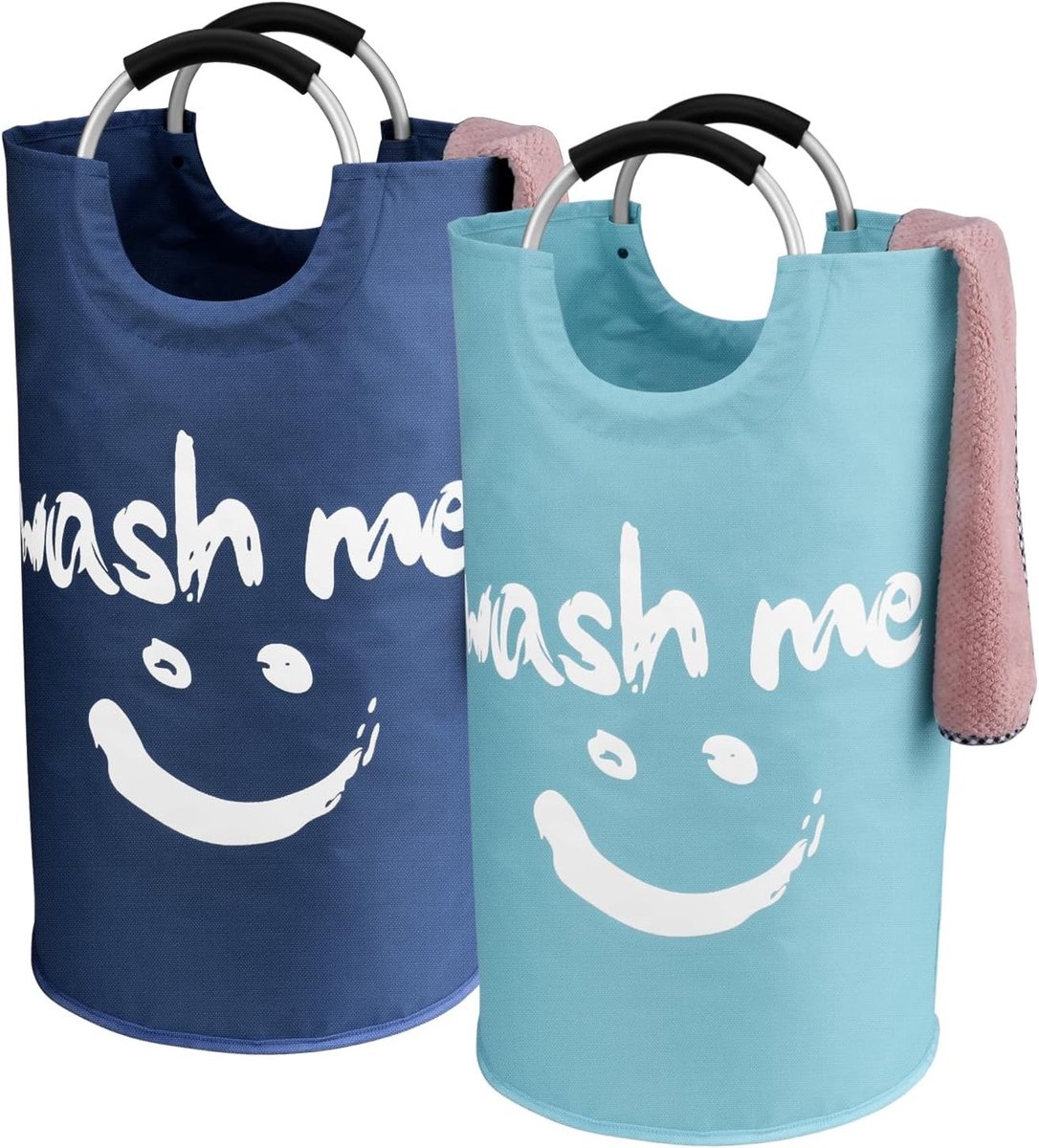 Set van 2 Opvouwbare Wasmanden, 91 Liter, Grote Wasverzamelaar met Handvatten, Ideaal voor Kleding, Dekens en Kussens, 38 x 38 x 72 cm