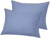 Droomtextiel Kussenslopen 60x70 cm Blauw Set Van 2 Stuks - Hotelkwaliteit - 100% Hoogwaardige Katoen