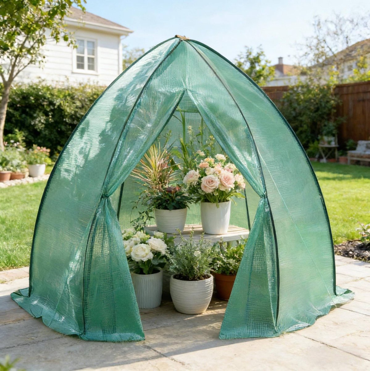 COVREO Teepee kas 240 x 200 x 240 cm groen, PE-folie met stalen frame