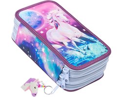 Pennenetui met 3 compartimenten - Triple Pencil Pouch - Schoolbenodigdheden Moon Horse - Maan paard 11 x 20 x 6 cm